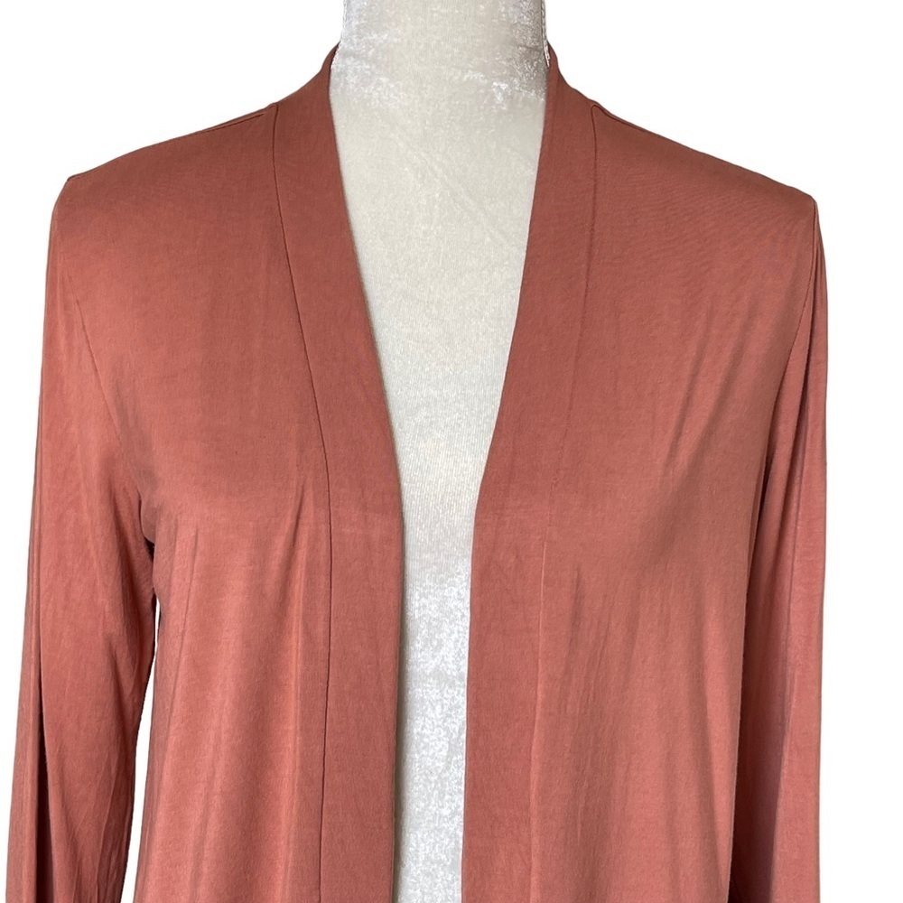 LOGO by Lori Goldstein Women’s Open Front Ruffle Cardigan Size S Chiffon - Picture 2 of 9